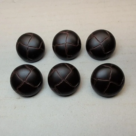 Vintage Dark Brown Faux Woven Leather Buttons Set of 6 Metal Shank Coat