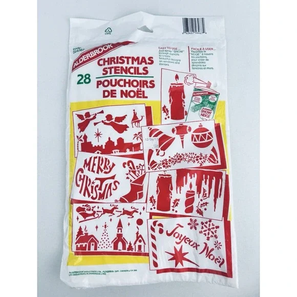 Vintage Alderbrook Frosty Christmas Stencils 28 Spray Snow  Sealed Window Decor