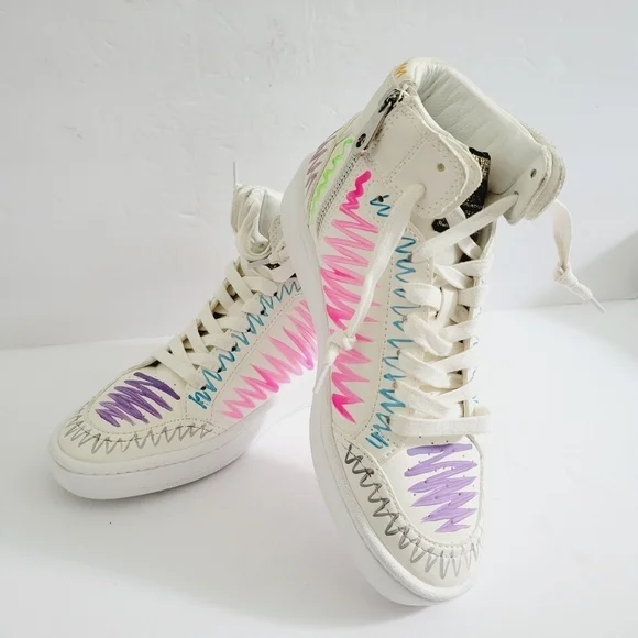 NEW Vintage Havana Artsy Multi Swirl High-Top Leather Sneakers, Size 6,5