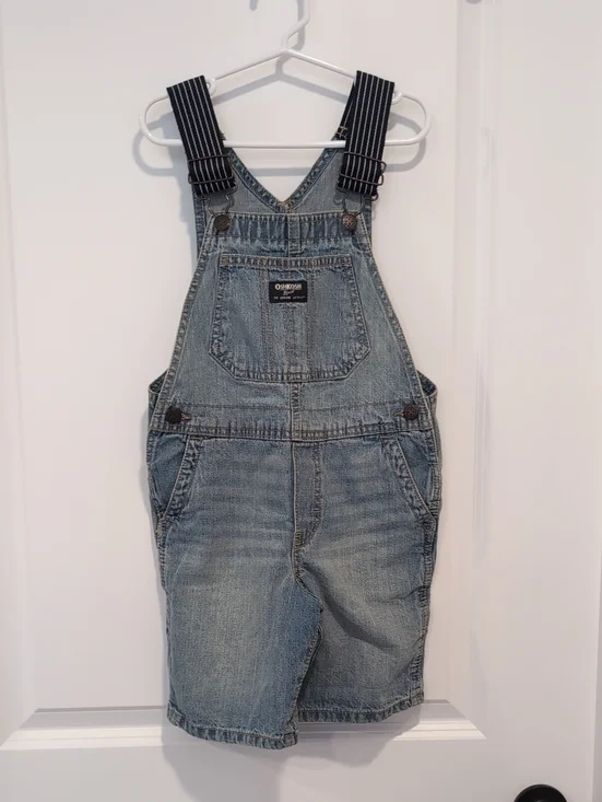 OshKosh B'gosh Denim Shortalls with Navy Striped Straps