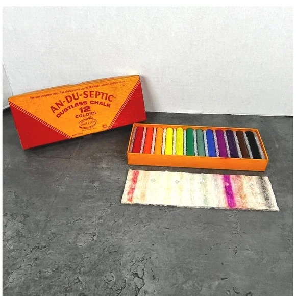 Vintage Binney‎ & Smith An-Du-Septic Dustless Chalk 12 Colors No 6112 USA Made