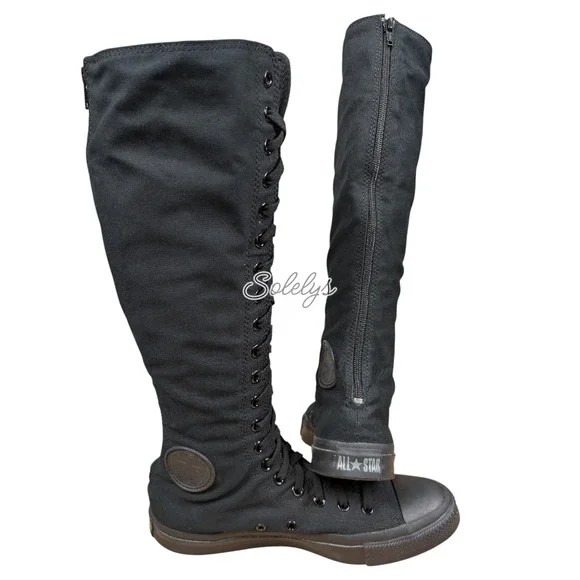 Converse 2009 XXHI Black Monochrome Custom Elastic Lace Knee High Sneaker M9 W11