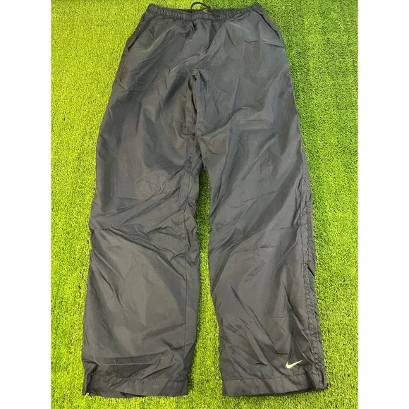 Vintage Nike Baggy Windbreaker Track Pants Mens MD Navy Blue Lined 90s Swoosh
