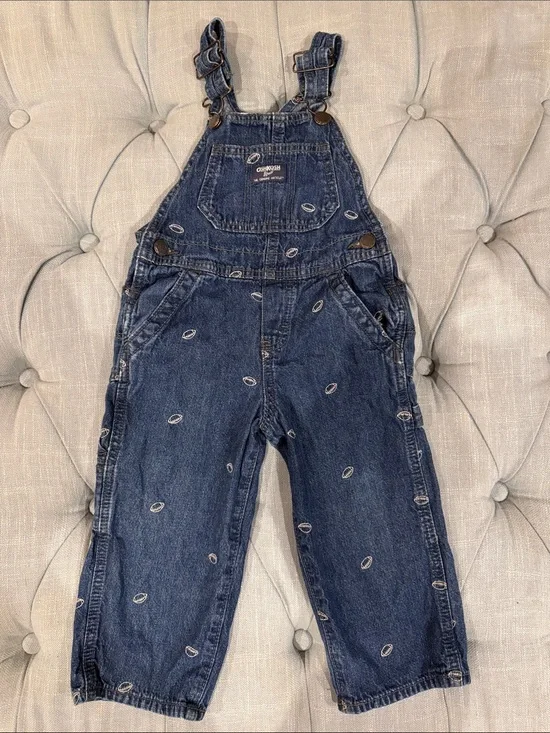 OshKosh B'gosh Dark Blue Football Pattern Denim Overalls