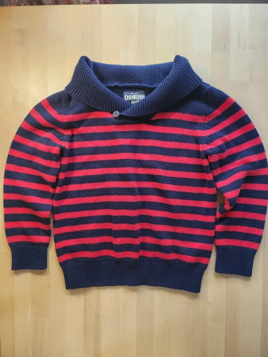 OshKosh B'gosh Navy & Red Striped Shawl-Collar Sweater