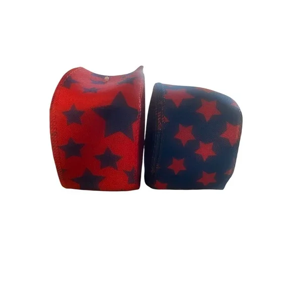 2 Rolls Star Wired Edge Ribbon 10 Yards Each Red Blue Patriotic Americana DIY