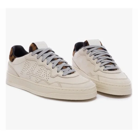 P448 Bali Sneaker Cream Leopard Print Calf Hair Women's 37 US 7