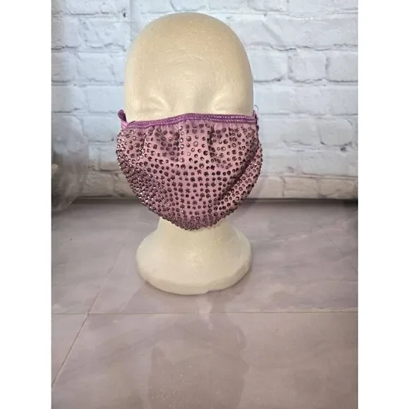 Reusable Face Mask Purple With Rhinestone Washable With Filter Pocket