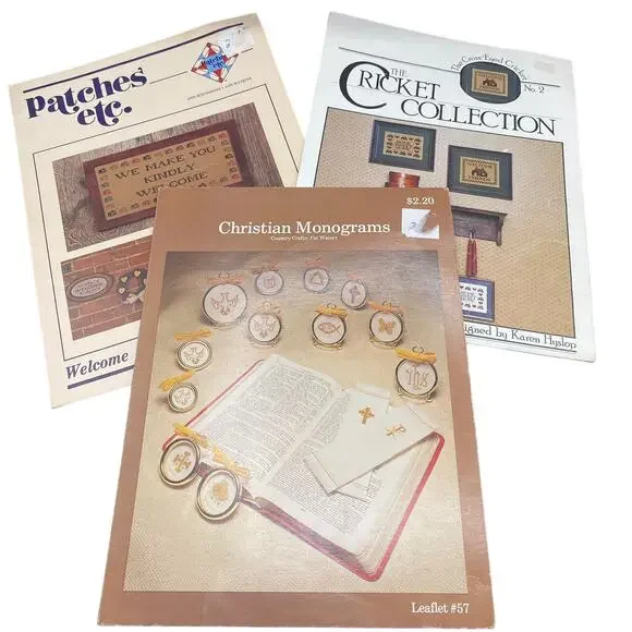 3 piece Cricket, Patches etc & christian monogram sewing cross stich patterns