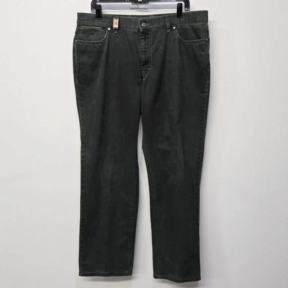 Hiltl Trouser Pants Men 38x30 Kenton Green Cotton Straight Leg 5 Pocket Jean Cut