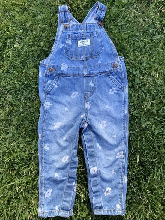 OshKosh B'gosh Light Blue Denim Overalls with Floral Prints