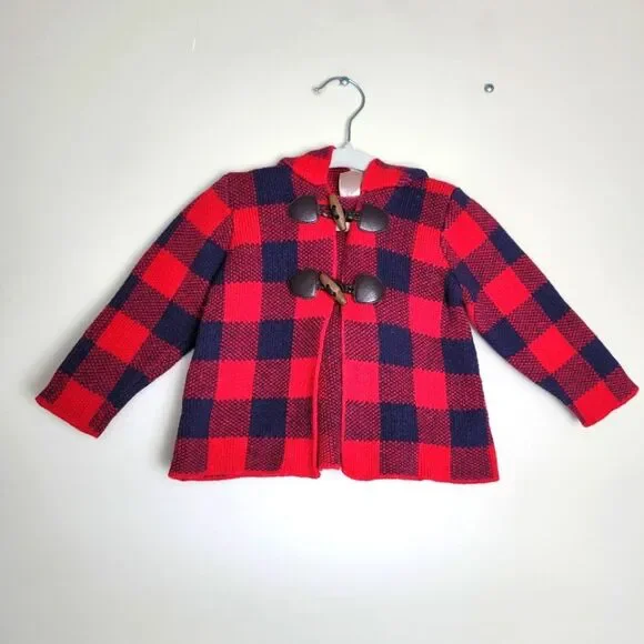 OshKosh B'Gosh Wool Blend Plaid Jacket Toggle Red Blue Size 18 Months Unisex