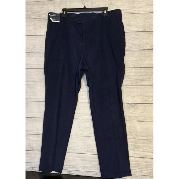 Stafford Men's‎ Corduroy Pants 40x32 Navy Blue Slim Fit Flat Front NWT