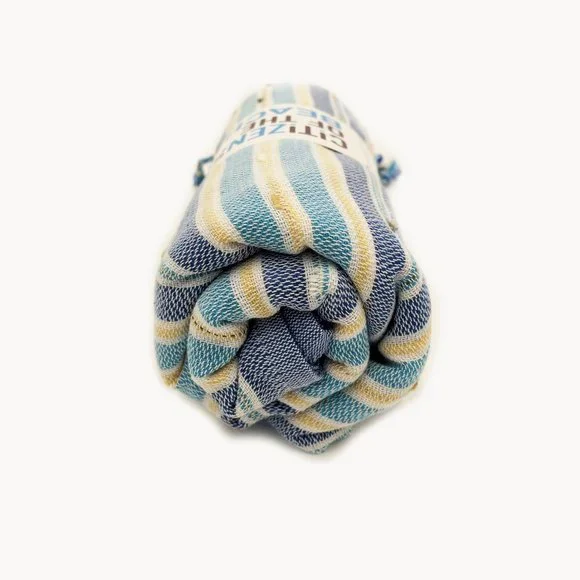 4 Turquoise Blue Yellow Bohemian Towels - 100% Turkish Cotton Beach Bath Towel