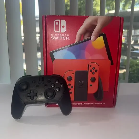 Nintendo Switch OLED Model Mario Red Edition CIB + Official Pro Controller