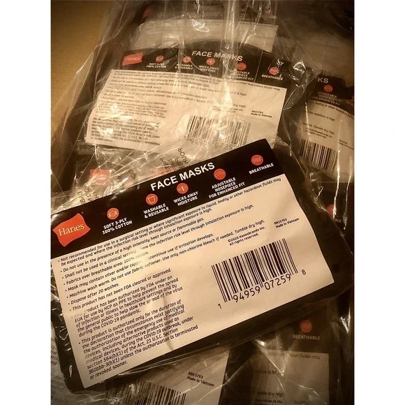 500‎ Pcs Hanes Reusable Black Face cover Mask Washable soft 3-ply 100% Cotton