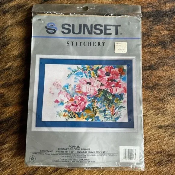 Sunset Stitchery Kit “Poppies” By Diana Barnes New Sealed