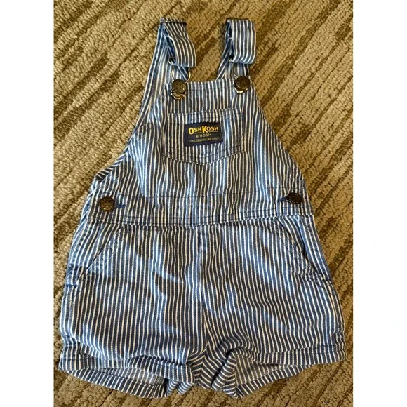 VTG OshKosh B'Gosh Railroad Pinstripe Shorts Overalls Made in USA Vestbak 24M