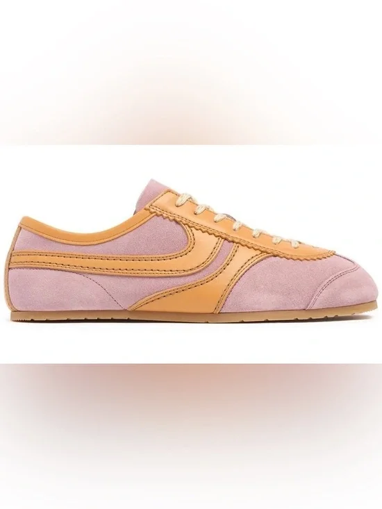 Dries Van Noten Leather-trimmed Suede Blush Yellow Low Top Sneakers 37 NWT