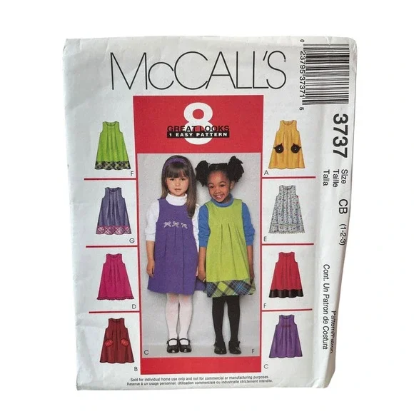 McCALL'S 3737 Toddler & Children's Jumper Sewing Pattern Size 1-3