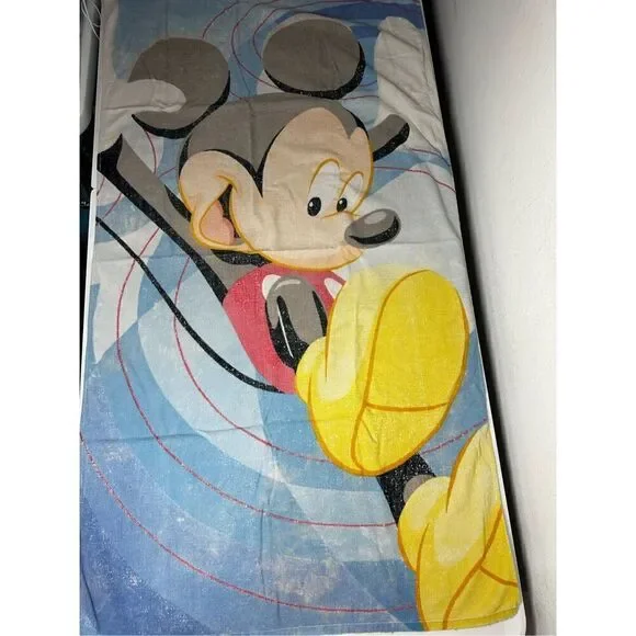 Vintage Rare Disney Mickey Mouse Beach Towel 100% Cotton Blue 29” X 54”