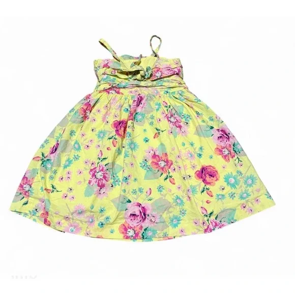 OshKosh B'gosh Girls Floral Sundress Yellow Pink Cotton Size 5 Toddler
