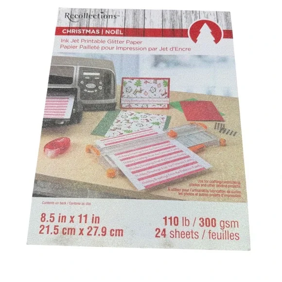 Recollections Christmas Ink Jet Printable Glitter Paper 24ct 8.5x11 110lb 438020