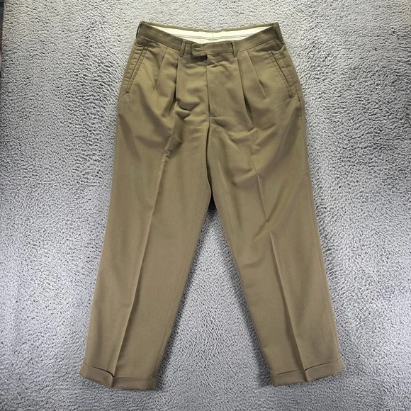 Liz Claiborne Pant Men 34x29 Beige Polyester Dress Preppy Business Career Office