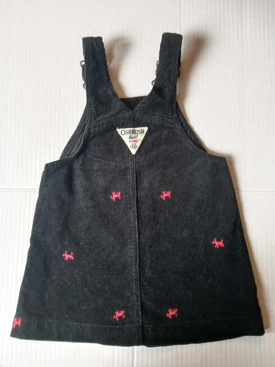 OshKosh B'gosh Vintage Black Corduroy Scottie Dog Overall Dress Overalls Jumper