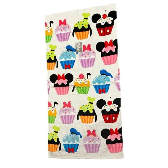 Disney Cupcake Beach Towel Bath Towel One Size 29x59 Mickey Minnie Daisy NWT