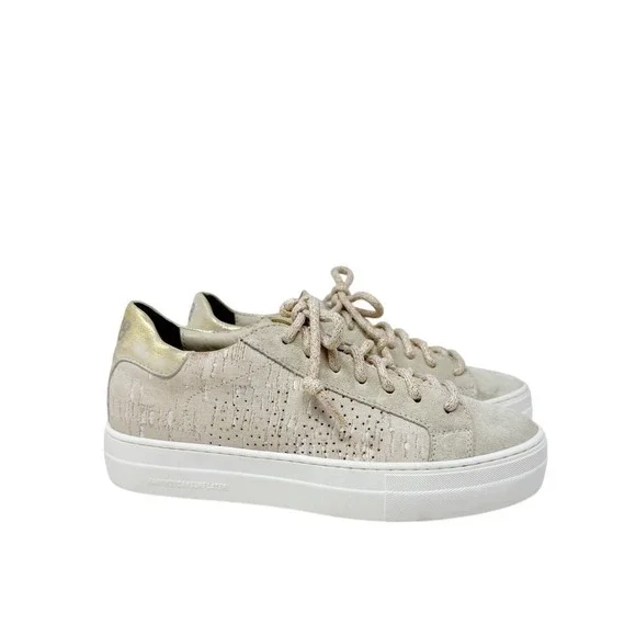 P448 Thea Aria Women's Platform Gold Shimmer Metallic Sneakers 38‎