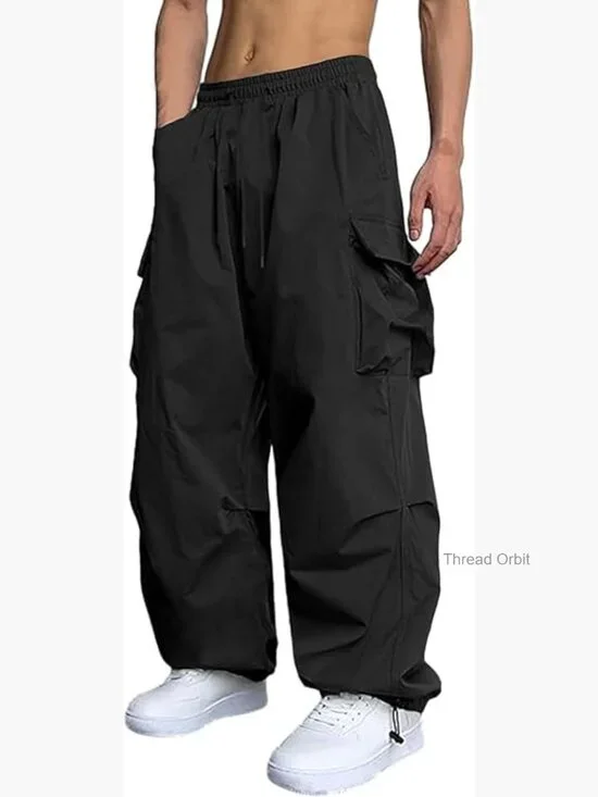 Men's Casual Cargo Pants Elastic Waist Drawstring Hip Hop Trousers