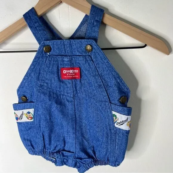 Vintage OshKosh B'gosh Classic Blue Kids Bubble Overalls Made in USA 6-9mo