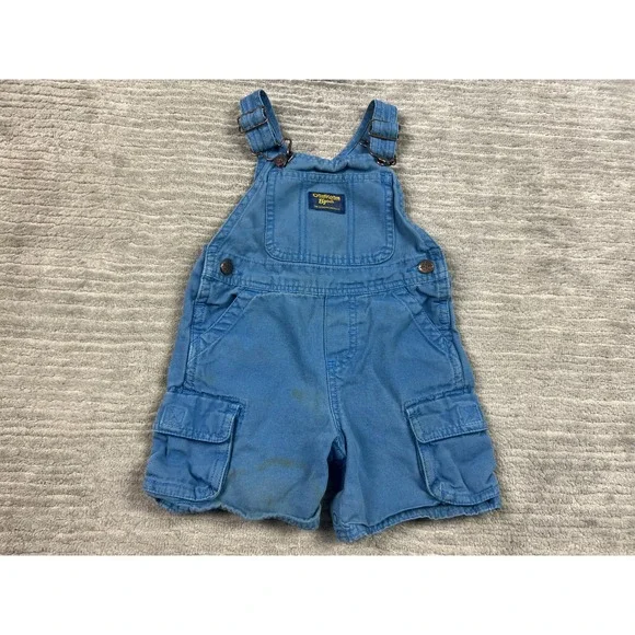 OshKosh B'gosh Shortalls Kids 18M Blue Cargo Canvas Overalls Vintage Utility