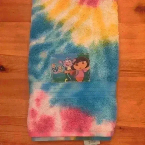 New! Hand Tie dye Dora the explorer  Beach towel.