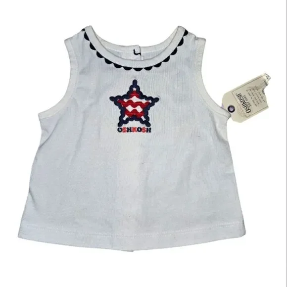 Baby Girl OshKosh B'gosh Blue Navy Red Star Tank 6 9 mo Nwt Summer Cute Vtg