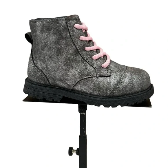 OshKosh B'Gosh Toddler Girls Ankle Fashion Boots Size 8 Gray Rose Pink Lace Up