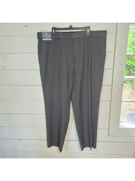 Stafford Men's Classic Fit Gray Dress Pants Flat-Front Travel Year-Round NWT