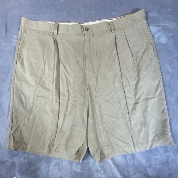 Tommy Bahama Men Shorts Size 42 Relax Khaki Brown Silk Chino Pleated Casual Golf