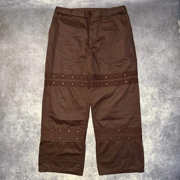 Zara Mens Brown Studded Wide Leg Cargo Pants Size 36 Utility Gorpcore Punk