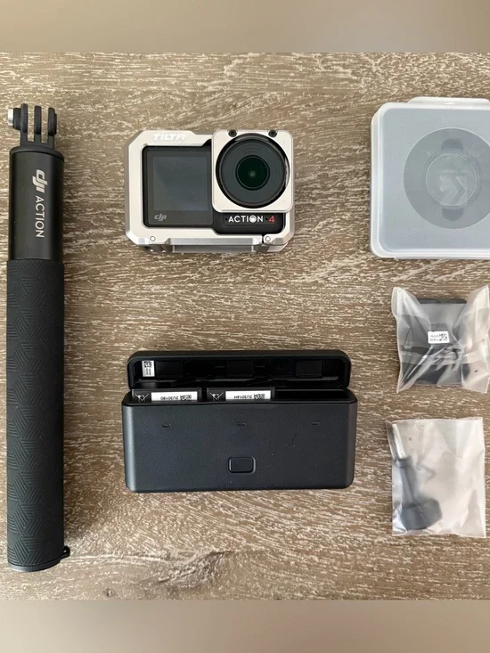 DJI Action 4 Silver Action Camera Kit with Black Grip and Charging Case