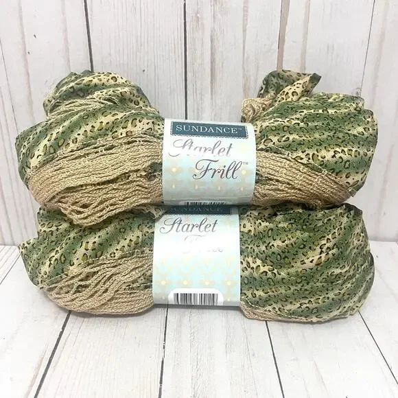 Sundance Starlet Frill Scarf Yarn Green Leopard Print 3.5 oz 16 Yds Lot of 2