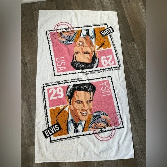 VTG Leshner Mills Elvis Presley King Of Rock & Roll Stamp Design Towel Retro S