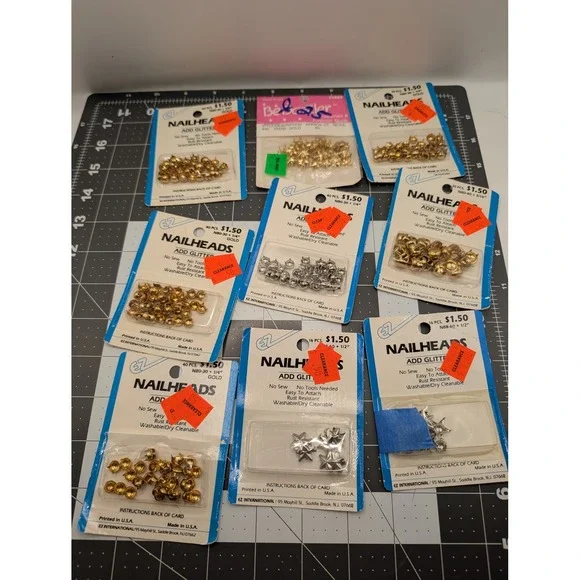 Ez Nailheads stars shapes copper silver gold tones lot 9 some sealed vtg