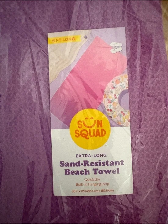 Sun Squad Extra-Long Sand-Resistant Beach Towel - Purple NEW