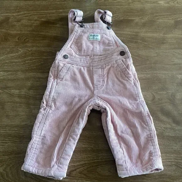 Vintage OshKosh B'gosh Overalls Girls 6M Pink Corduroy Cargo Snap Leg Baby