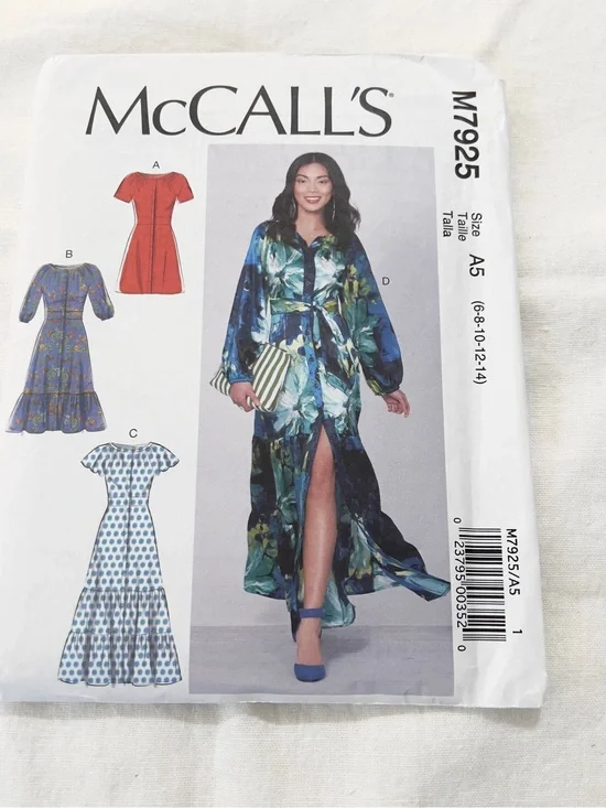 McCall’s M7925 Sewing Pattern Misses Dresses Size A5 6-14 Maxi Dress Uncut