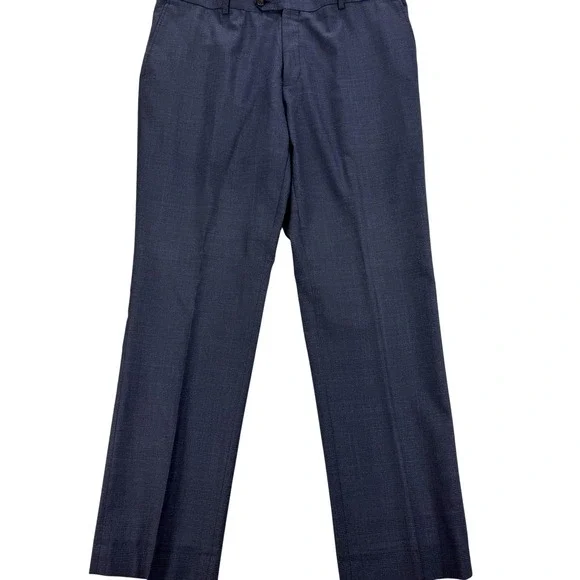 Spier & Mackay Dress Pants Mens 38x32 Blue Check Wool Flat Front Office Classic