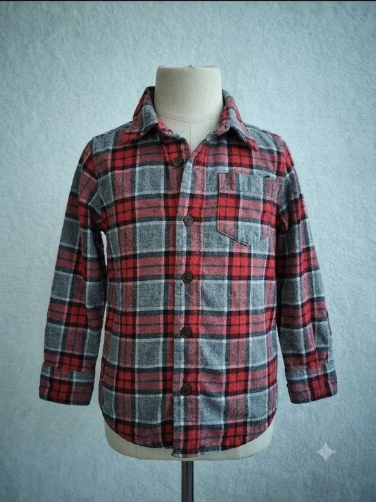OshKosh B'gosh Red and Gray Plaid Button-Down Shirt