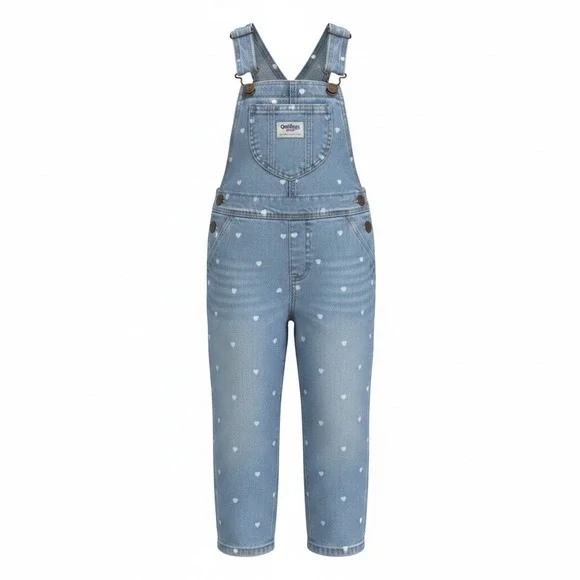 OshKosh Bgosh Toddler Girls 3T Heart Print Pocket Denim Overalls Blue Bibs Kids